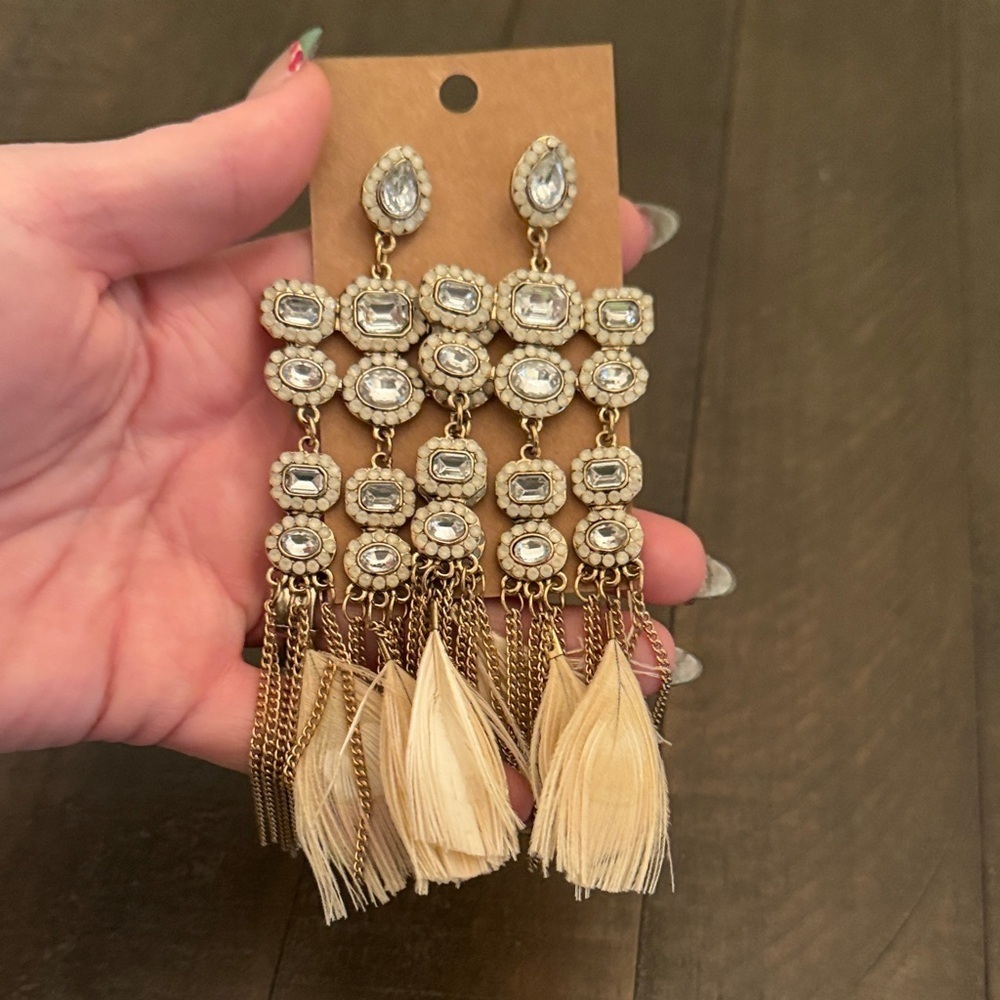 Chic Boho Gold and Cream Tassel Earrings
